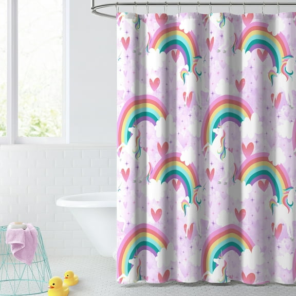Dream Factory Unicorn Rainbow 72"x72" Bath Shower Curtain, Polyester