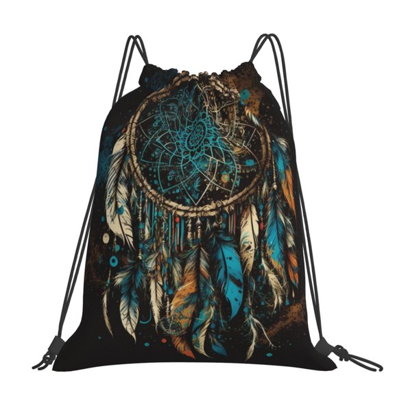 Dream Feather Tribal Boho Large Drawstring Backpack Casual Cinch Sack Bag Backpack for Sports Hiking Travel Gym