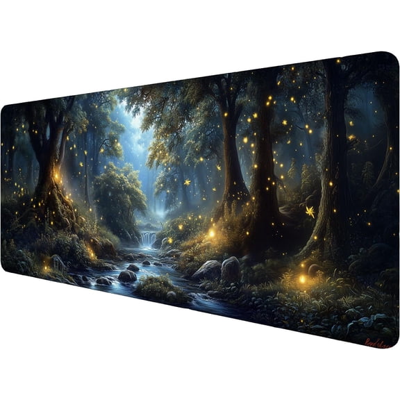 Dream Firefly Forest Landscape Desk Mat Gaming Mouse Pad with Stitched Edge Non-Slip Base - Extended 31.5"x11.8" Office Computer Keyboard Laptop Home Big Mouse Pad