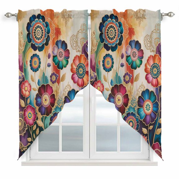 Dream Floral Swag Curtain Valance for Window 2 Panels Vintage Colorful Flowers Retro Ethnic Rod Pocket Small Window Swag Valances for Kitchen Bedroom Bathroom 36" W x 63" L