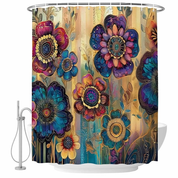 Dream Flower Bathroom Shower Curtains with Hooks, Vintage Colorful Flowers Leaf Abstract Art Waterproof Fabric Washable Shower Curtain for Home Hotel Bathtub Decor 36x72 Inch