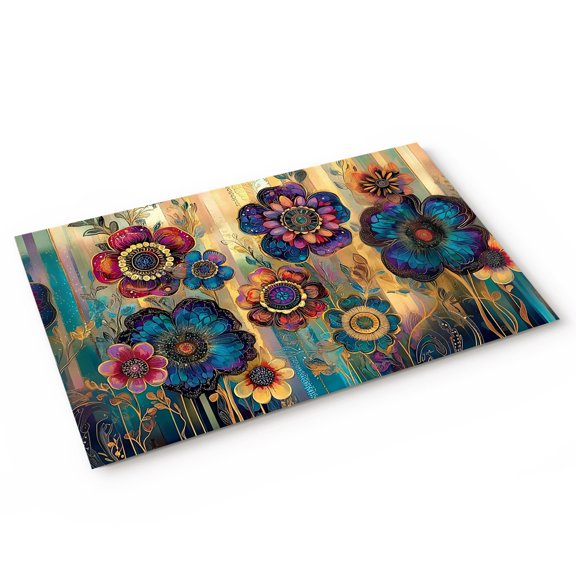 Dream Flower Door Mat Vintage Colorful Flowers Leaf Abstract Art Non Slip Absorbent Entrance Mat Washable Low Profile Indoor Doormat for Front Door Entryway Entry 16"x24"
