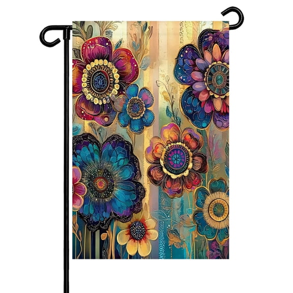 Dream Flower Garden Flag 12x18 Inch Vintage Colorful Flowers Leaf Abstract Art Double Sided Small Decorative Garden Flags for Outside, Outdoor Yard Porch Lawn Decoration
