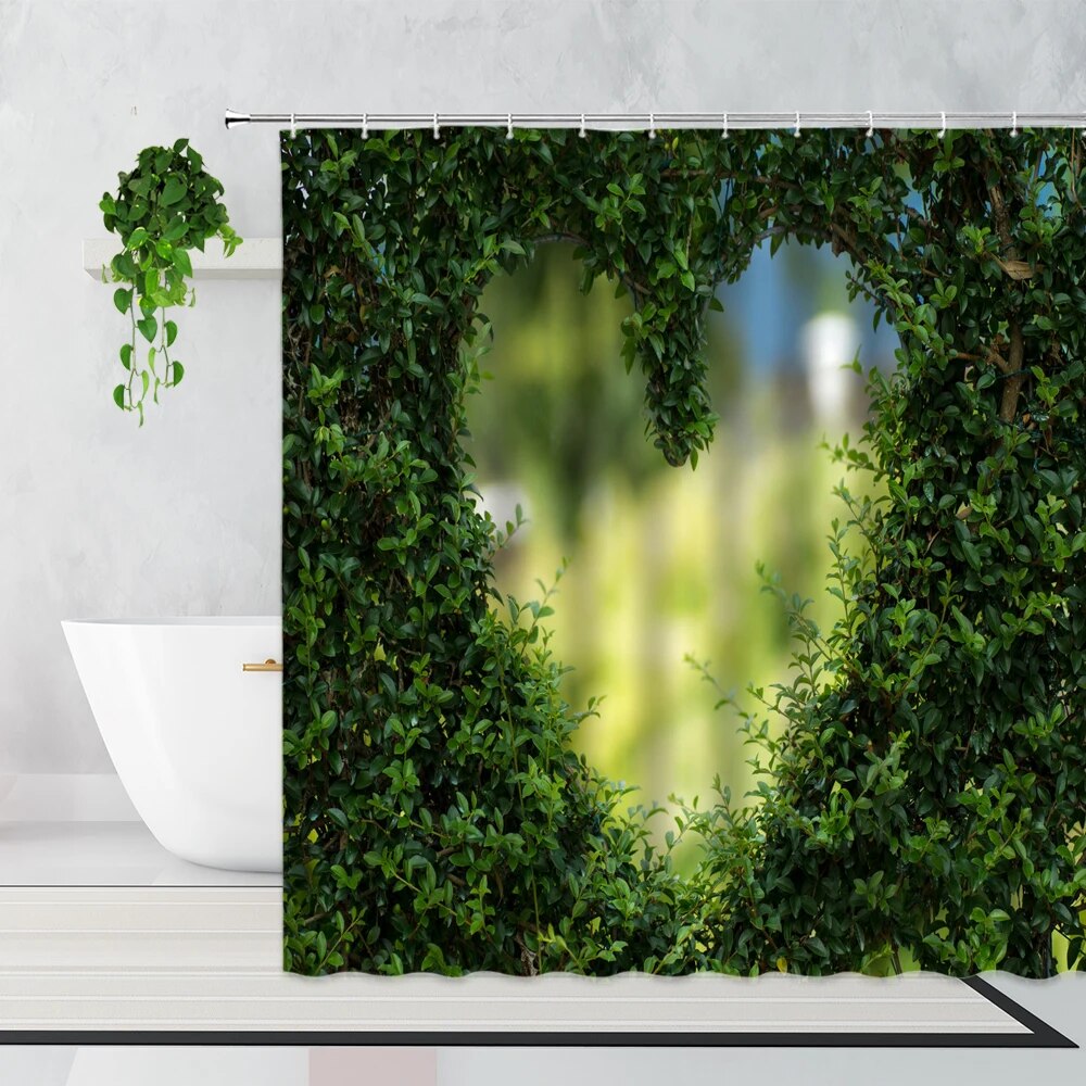 Dream Forest Scenery Shower Curtain Green Plants Flowers Love Door
