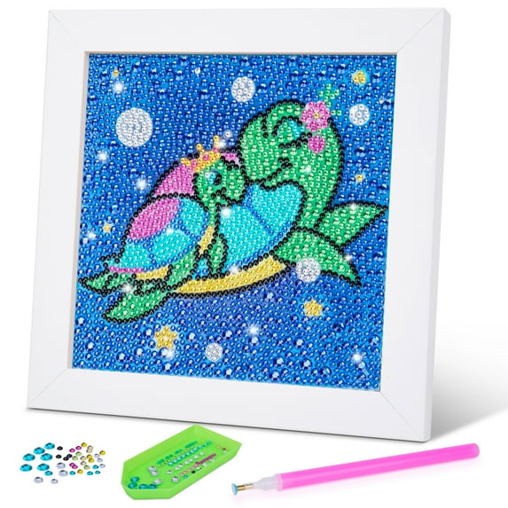 Dream Fun 5D Diamond Painting Kits for Kids, Gem 3D Diamond Painting Kit Birthday Gifts for 9-12 Year Old Boys Girls Turtle Diamond Paintings Accessories Art and Craft Sets for Kid Teen Presents