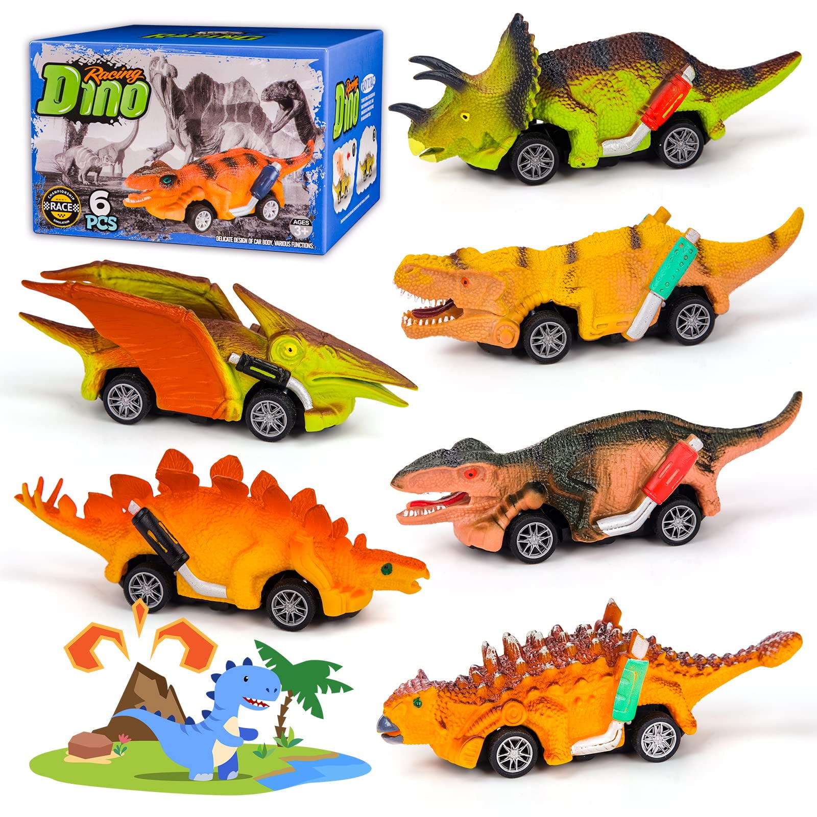 Hot Bee Dinosaur Toy, 6 Pack Pull Back Toy Cars,Dinosaur Games with T-Rex  Toys Christmas Birthday Gifts for Boy Age 3,4,5 and Up 