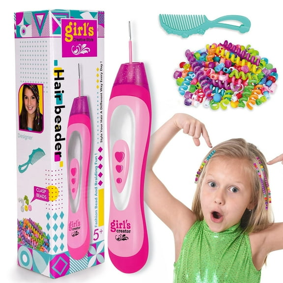 Dream Fun Hair Accessories Braider for 5 6 7 8 Year Old Girls, Jewellery Kit Crystal Hair Beader Kits Toys for Kids Age 7 8 9 10 Beaded Hair Braiding Machine Birthday Gift for 5-12 Years Old Children