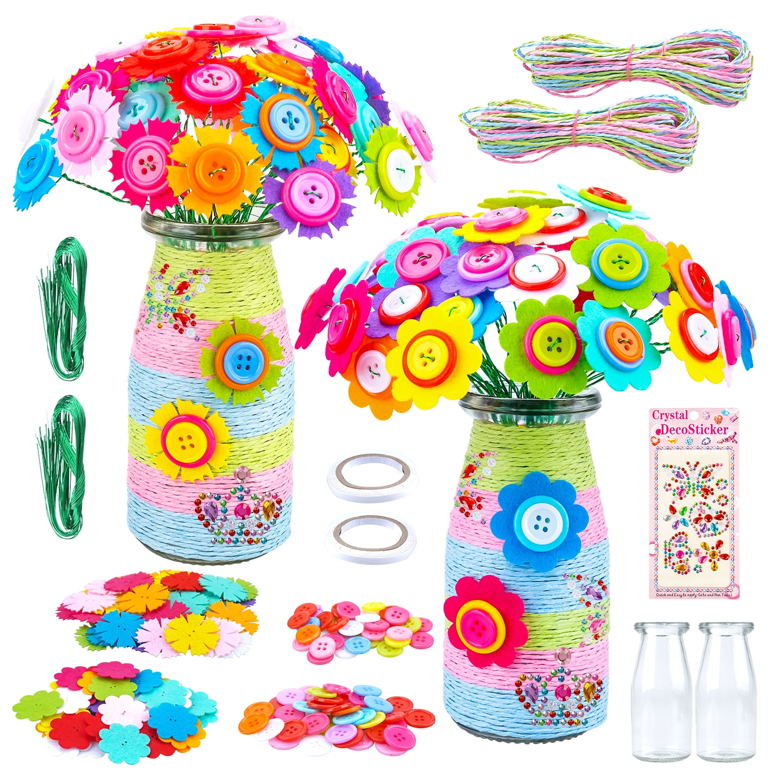Art Craft Kits Toy for 5-10 Year Old Girls Boys, DIY Flower Crafts Kit for  Kids Girl Boy Age 6 7 8 Birthday Gift Felt Bouquet Flower Buttons Vase for