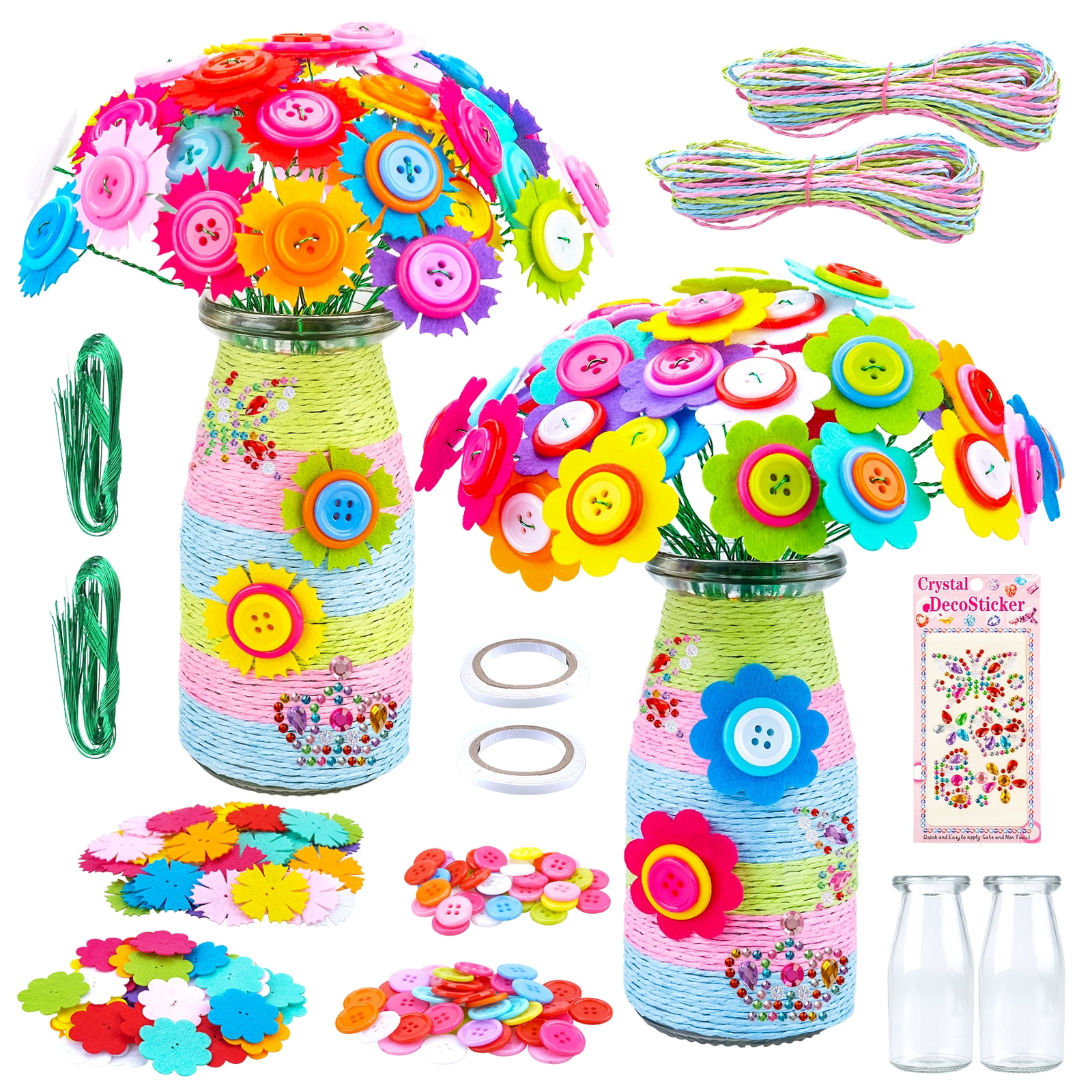 Art Craft Kits Toy for 5-10 Year Old Girl Boys, DIY Flower Crafts Kit for  Kids Age 6 7 8 Birthday Gift Felt Bouquet Flower Buttons Vase for 4-7 Year