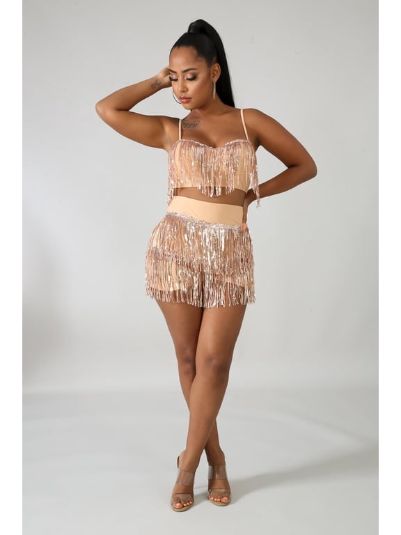 by JoJo Siwa Casual Gold Sequin Short Set, Women's