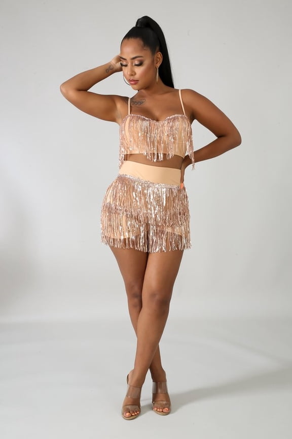 by JoJo Siwa Casual Gold Sequin Short Set, Women's