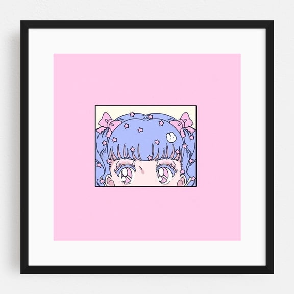Dream Girl Pastel Colors and Cute Stars - Digital Art Pastel Illustration Stars Black Framed Wall Art Print 10 x 10 inches