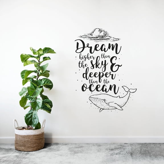 Dream Higher Than The Sky Quote Inspiration Positive Life Motivation Quotes Saying Wall Art Sticker Designs Vinyl Stickers For Home House Walls Rooms Window Bedroom Decoration Size (10x6 inch)
