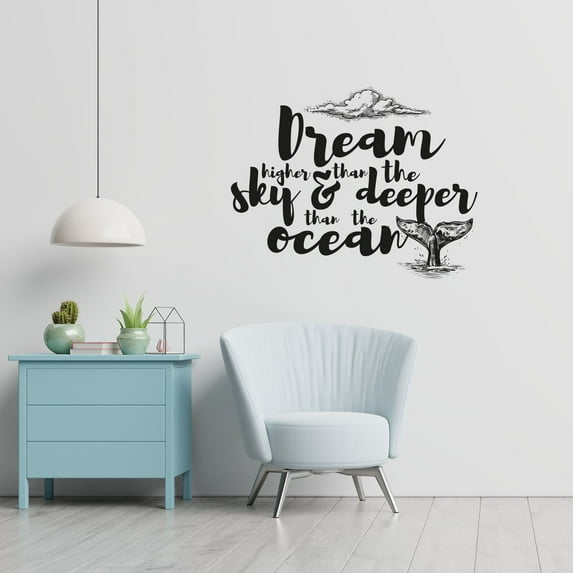 Dream Higher Than The Sky Quote Motivation Positive Life Inspiration Quotes Saying Wall Art Sticker Designs Vinyl Stickers For Home House Walls Rooms Window Bedroom Decoration Size (20x30 inch)