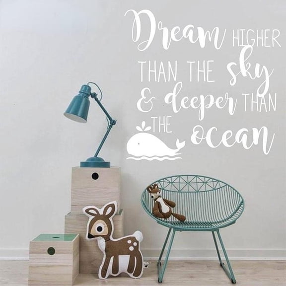 Dream Higher Than The Sky Inspirational Quote Decal- Cute Cartoon Shark Ocean Decal Nursery Wall Vinyl Sticker Family Decor 43X42cm