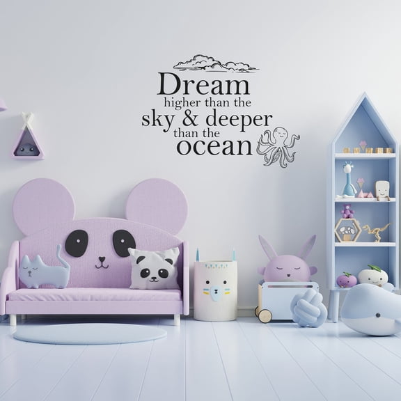 Dream Higher Than The Sky Quote Positive Life Motivation Inspiration Quotes Saying Wall Art Sticker Designs Vinyl Stickers For Home House Walls Rooms Window Bedroom Decoration Size (6x10 inch)