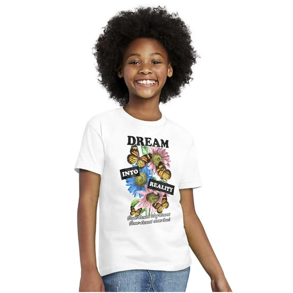 Dream Into Reality Butterfly Flowers Girls Kids T Shirt Tees Teen Brisco Brands L