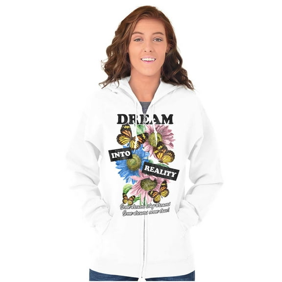 Dream Into Reality Butterfly Flowers Zip Hoodie Sweatshirt Women Brisco Brands M