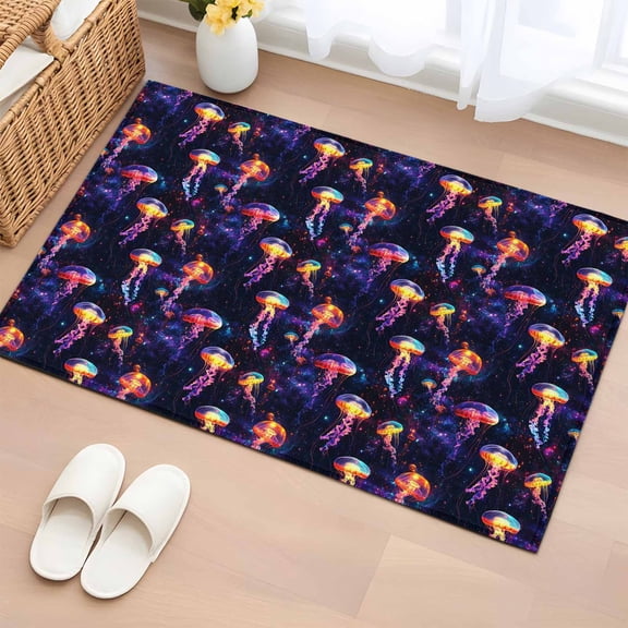 Dream Jellyfish 2'x3' Rug for Entryway Front Door Kitchen Sink Area, Colorful Starry Sky Milky Way Ocean Low Pile Non Slip Rectangle Area Rug, Machine Washable Indoor Outdoor Mat