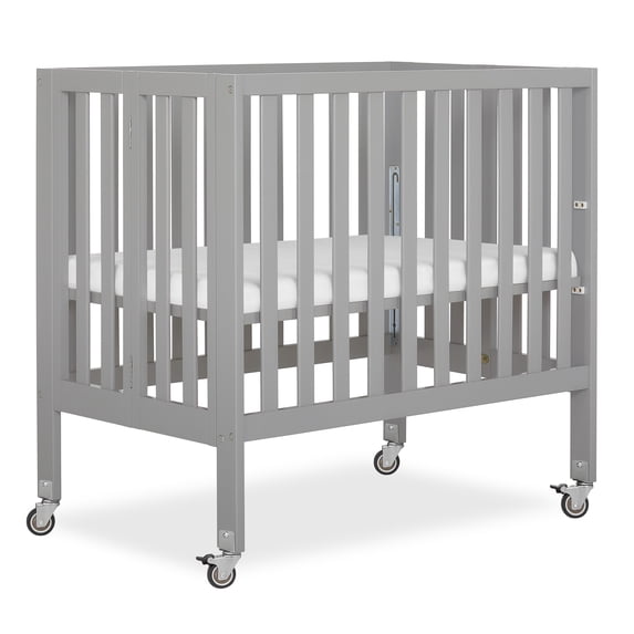 Dream On Me Jett Non-Full Size Folding Crib I Removable Wheels I Modern Nursey I Adjustable Mattress Support I Patent Folding System I Included 2.5” Mattress In Pebble Gray
