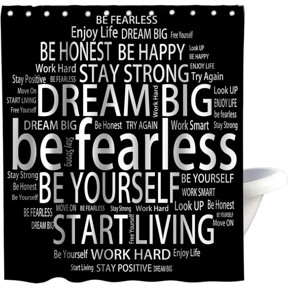 Dream Kids Shower Curtains Believe Quotes Be Fearless Dream Big Be Yourself Inspirational Theme Cloth Fabric Bathroom Decor Sets with Hooks Waterproof Washable 72\u201dW x 84\u201cH Black and white