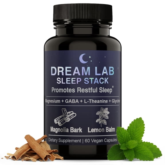 Dream Lab Sleep Stack Melatonin-Free Sleep Aid Supplement with Magnesium, GABA, L-Theanine, Glycine, Magnolia Bark & Lemon Balm, 60 Capsules