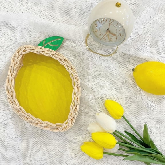 Dream Lifestyle 1 Set Decorative Braided Serving Tray , Hand Woven Serving Basket Creative Avocado/Lemon Pattern Fruit /Bread Basket for Home Cafe Bakery, Pretty Shooting Props