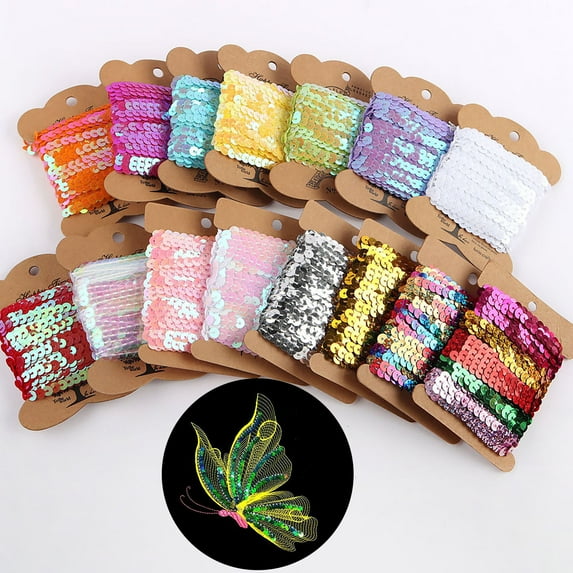 Dream Lifestyle 15 Styles Spangle,DIY Flat Sequins Trim Spool String,Sequins Ribbon Roll,Metallic Shiny Trim Sewing String for Mermaid Crafts,Embellishments,Costume Accessories(10 Yards)