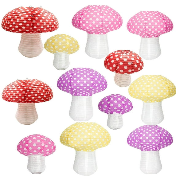 Dream Lifestyle 3D Mushroom Shaped Paper Lantern,for Forest Jungle Wonderland Theme Birthday Party Decor,Foldable Hanging Mushroom Ornament,for Fairy Baby Shower Garden Wedding Decor