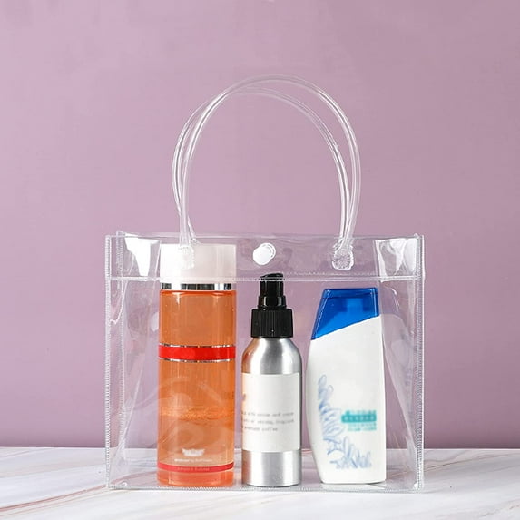 Dream Lifestyle 3Pcs Clear Gift Bags, Plastic Gift Bags with Handle, 5.12" x 7.48" x 3.15" Transparent PVC Bags Reusable Retail Shopping Bags, Gift Wrap Bag Bulk for Boutique Party Weddings Favor
