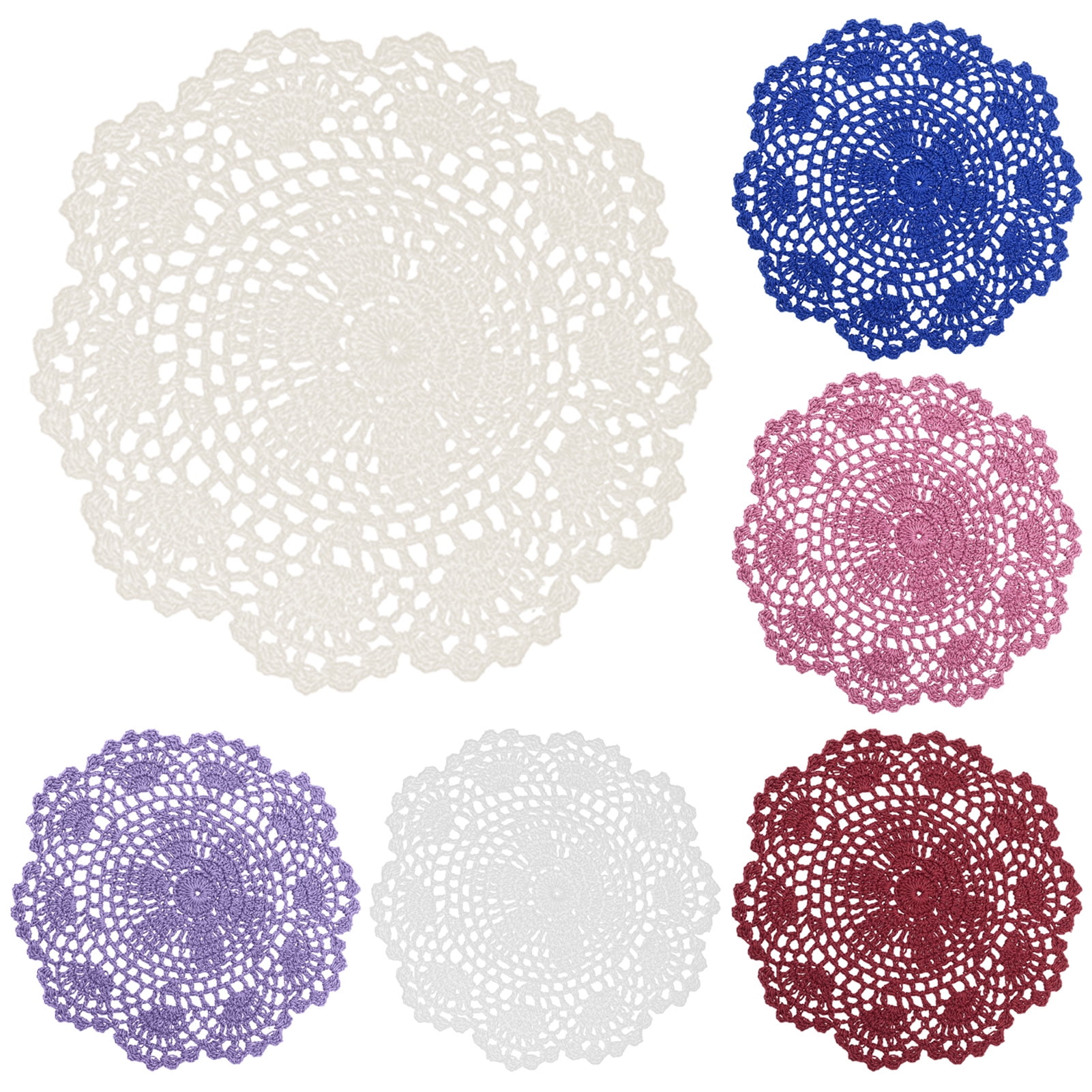 Dream Lifestyle 6pcs Doilies, Crochet Cotton Lace Table Placemats Doilies, Handmade Round Crochet Doilies Hook Flower Hollow Decorative Cushion Plate Pad Insulation Dining Table Mats 8inch