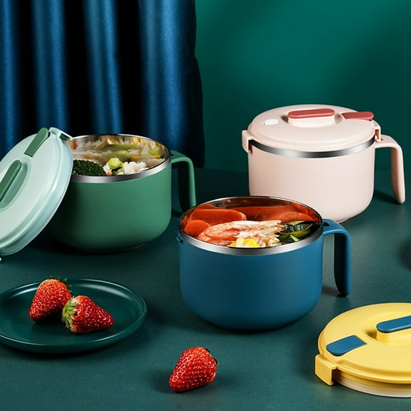 Dream Lifestyle 900ml/1200ml Noodle Bowls with Lid & Handle, Large Stainless Steel Soup Mug for Soup Instant Noodle Cup Noodle and Ramen, BPA-Free & Dishwasher-Safe