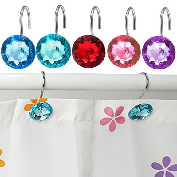Dream Lifestyle Acrylic Curtain Hooks, Decorative Shower Curtain Hooks, 12PCS Acrylic Decorative Rolling Shower Curtain Hooks Rhinestones Shower Curtain Hook for Bathroom Shower Rods Curtains