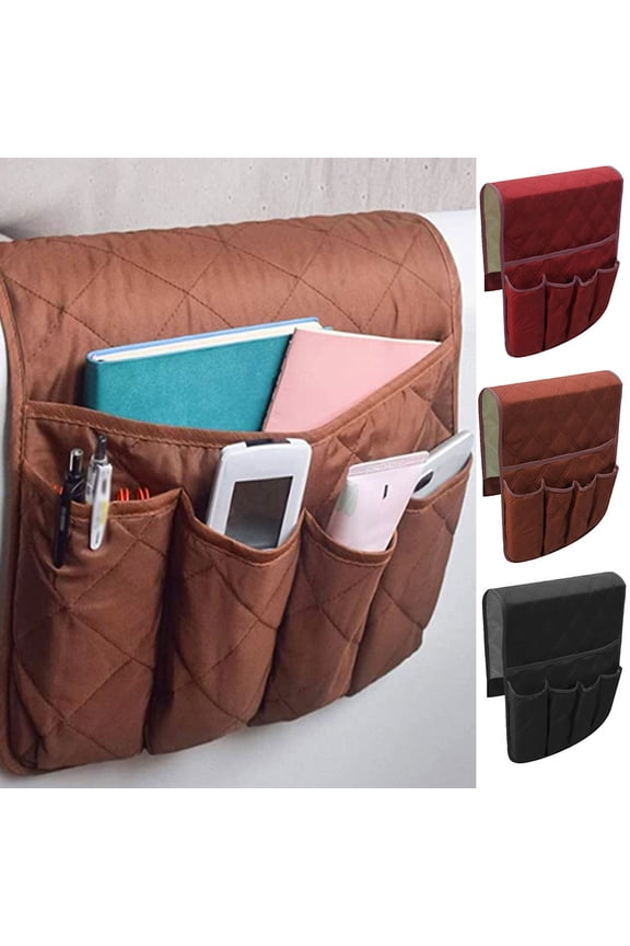 Bedside Storage Organizer,5 Pockets Bedside Caddy Remote Control Holder Armchair Organizer Couch Caddy Sofa Armrest Bag for Tablet Magazine Phone Remotes Snack