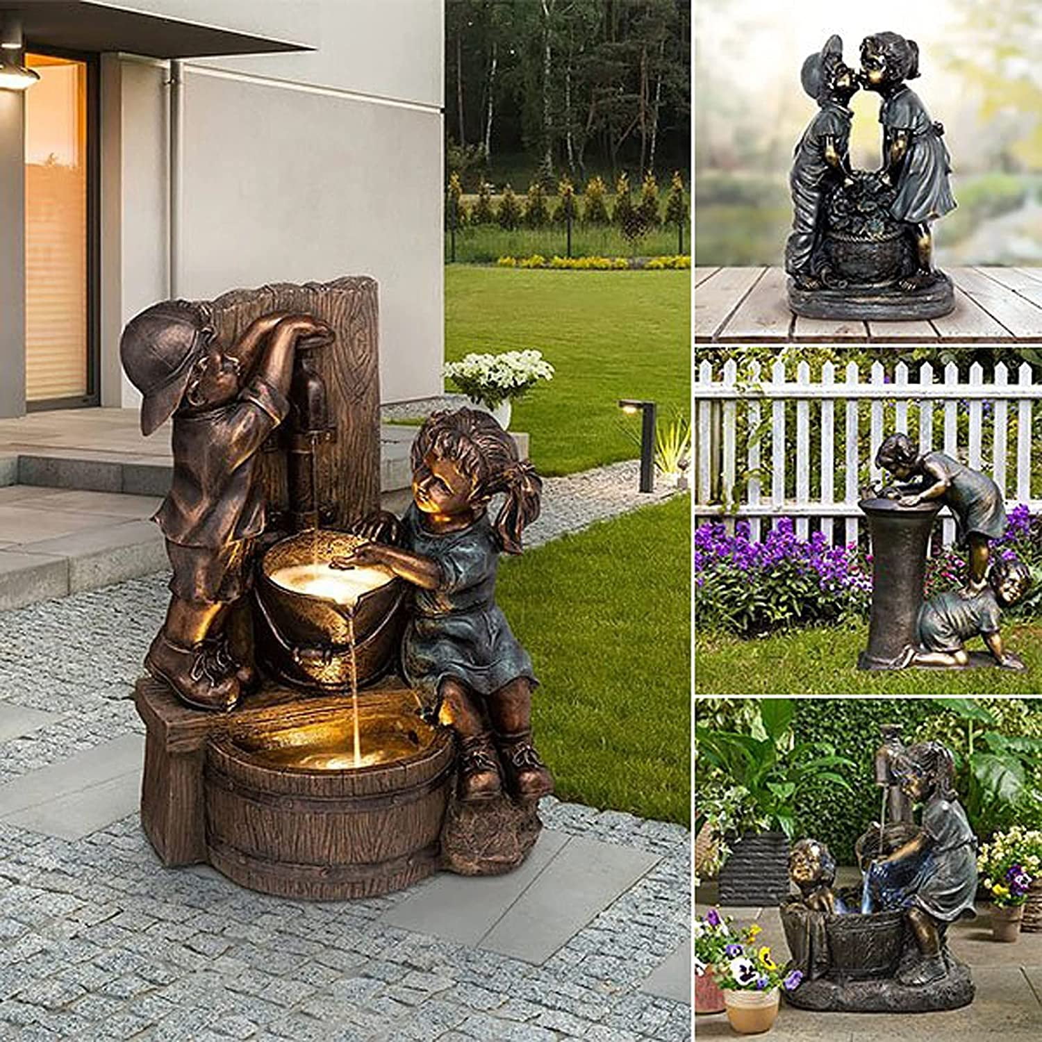 Dream Lifestyle Boy & Girl Garden Statue, Whimsical Flowerbed Resin