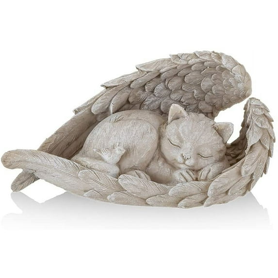 Dream Lifestyle The Cat Angel Memorial Statue,Cat Angle Memorial Tombstone Angel Decorations,Resin Pet Tombstone Cats Cat Figurines,Pet Grave Markers Dog Cat in Angel Wing Figurine
