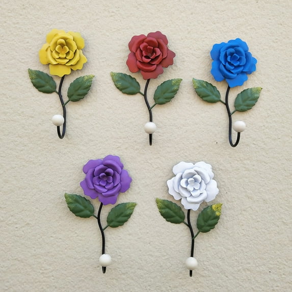 Dream Lifestyle Decorative Wall Hooks, Wall Mounted Art Flower Rose Iron Hook for Hanging Coat Hat Key Towel, Vintage Hanger for Living Room Bedroom Bathroom Door, Home Decoration