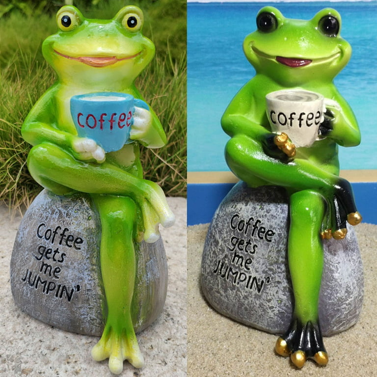 Dream Lifestyle Frog Garden Statue Figurine,Frog Sitting on Stone