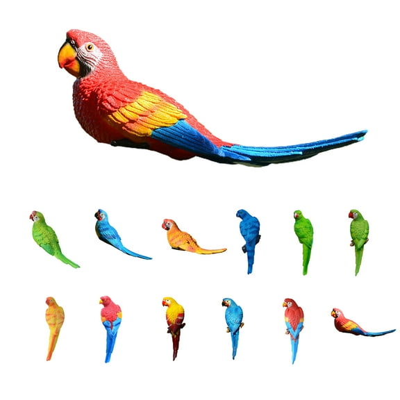 Dream Lifestyle Hanging Bird Statue Sculpture - Lifelike Resin Parrot Garden Sculpture Half Face Parrot Model Toy Art CraftsGarden Patio Sculpture Wall Home Decor (3 Sizes)