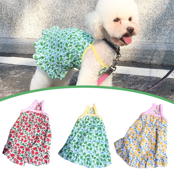Dream Lifestyle Pet Dress Sling Floral Printing Pleated Hemming Summer Dog Two-legged Clothes for Outdoor