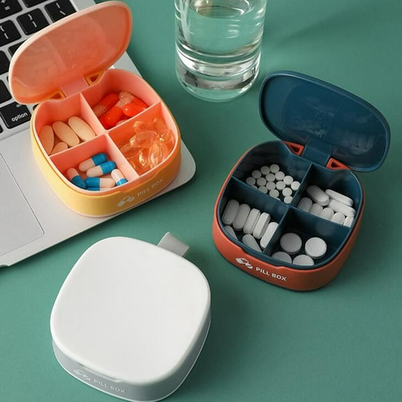 Dream Lifestyle Pill Case Portable Travel Pill Case Organizer 4 Compartments Portable Pocket Pill Box Dispenser Medicine Container Waterproof Small Box for Drug, Vitamins, Cod Liver Oil