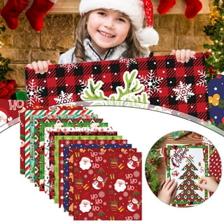 Grofry 24Pcs/Set Double-Sided Merry Christmas Scrapbook Paper Christmas Flower Xmas Tree Elk Patterned Paper Green Red Decorative Craft Paper for Card