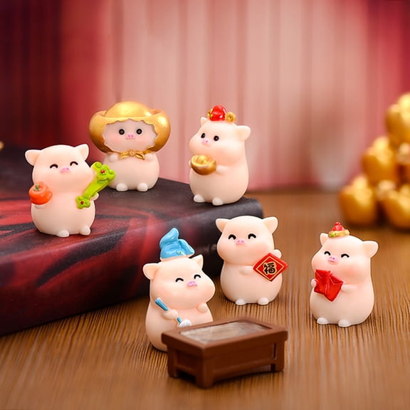 Dream Lifestyle Resin Figurine Realistic Cartoon Casting Desktop Animal Pig Resin Miniature Car Decor Couple