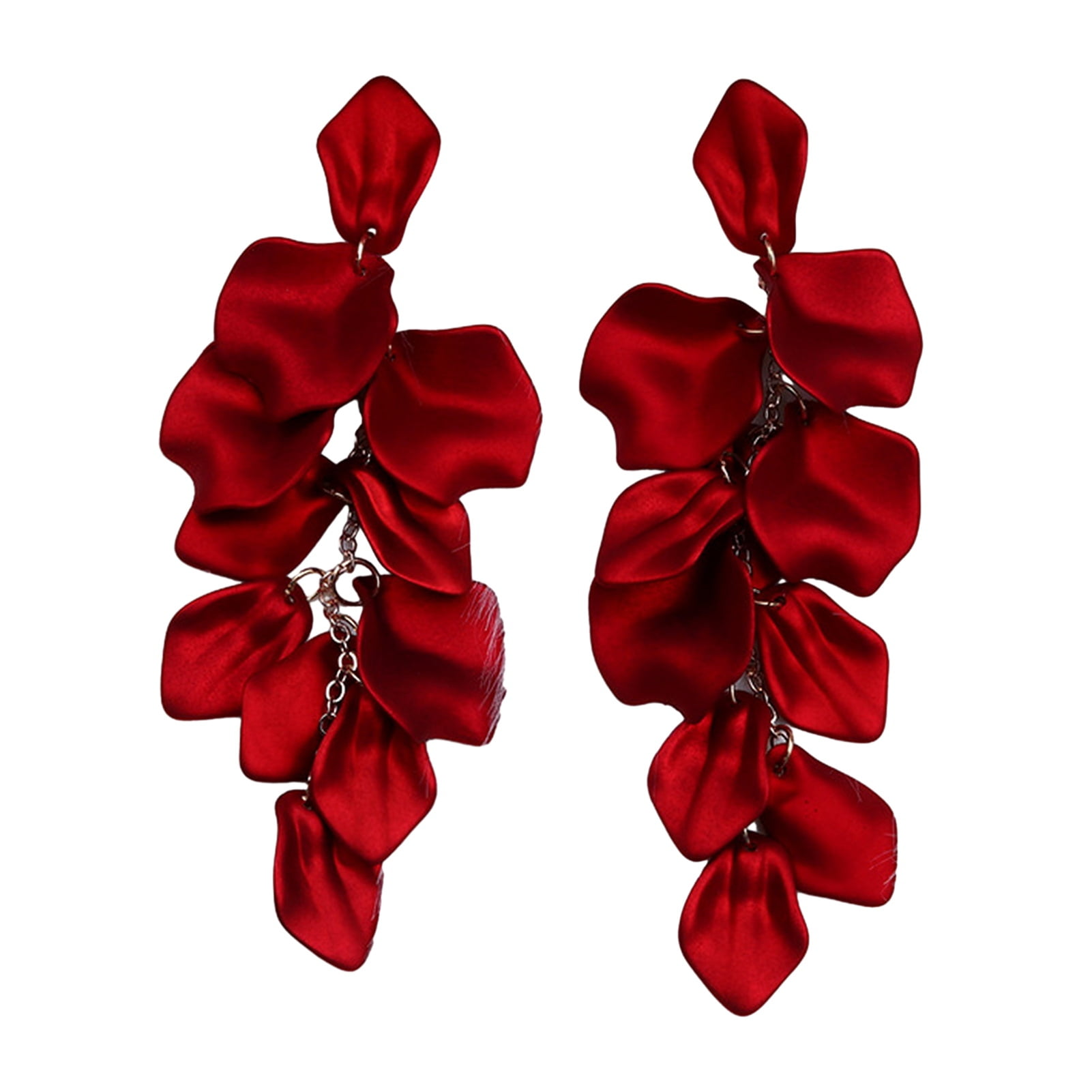 Dream Lifestyle Rose Petal Long Earrings Realistic Flower Earrings