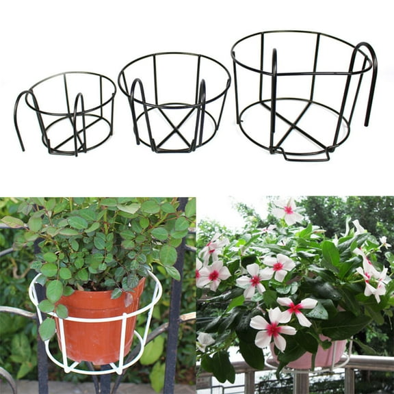 Dream Lifestyle Round Metal Hanging Railing Planters,Hanging Railing Planter Flower,Pot Holder Basket Iron Art Rack Fence Shelf Container for Balcony,Garden,Indoor and Outdoor 1PC