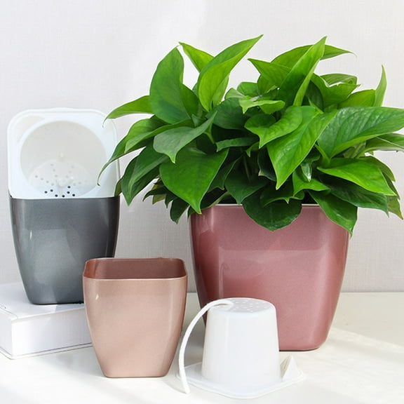 Dream Lifestyle Self-Watering Planter,Imitation Metal Automatic-Watering Planter Flower Lazy Flowerpot Pot Square-Plant-Pot for All Plants,Succulents,Herb,African Violets,Flowers 1PC