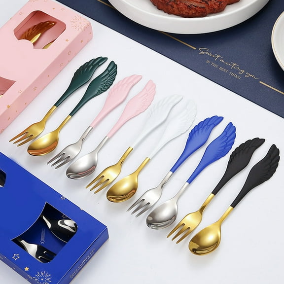 Dream Lifestyle Silverware Flatware Set, Stainless Steel Fork Spoon Set for Home Kitchen Restaurant Hotel, Kitchen Utensils with Coloured Wing Shaped Handle, Mirror Polished & Dishwasher Safe