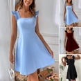 thumbnail image 1 of Dream Lifestyle Square Collar Tie Back Backless Summer Dress Ruffle Trim Sleeve Pleated Hem Mini Dress Streetwear, 1 of 8