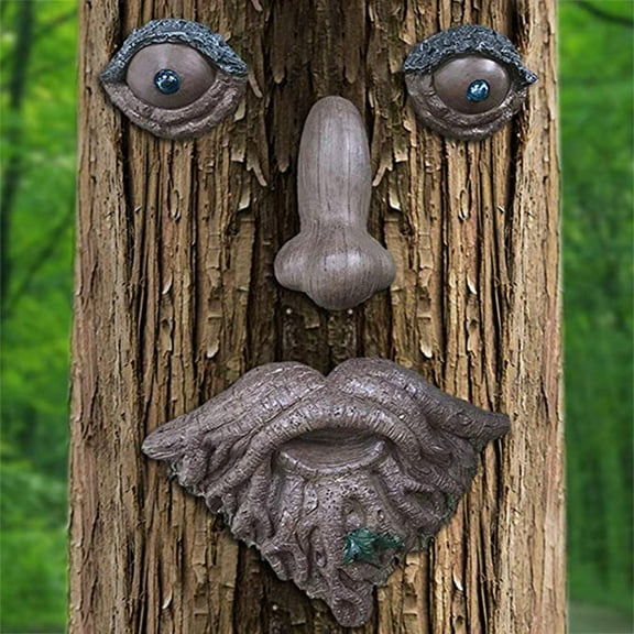 Dream Lifestyle Tree Face Decor,Old Man Tree Hugger Statue Set,Bark Ghost Face Facial Features Decoration,Whimsical Sculpture,Art Tree Face Decor for Outdoor Yard Garden Easter Props