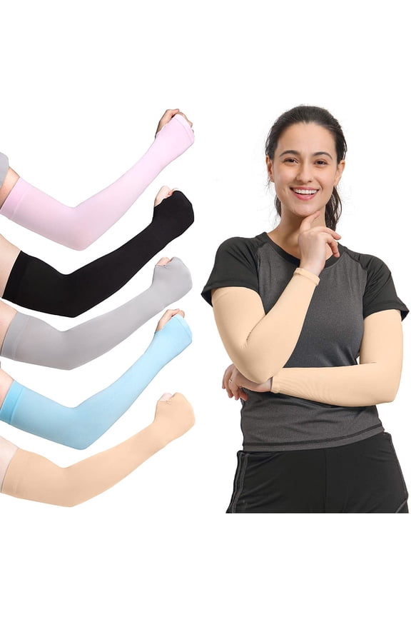 UV Sun Protection Compression Arm Sleeves with Thumb Hole - Tattoo Cover Up - Cooling Athletic Sports Sleeve for Football,Golf & Volleyball Etc 1 Pairs
